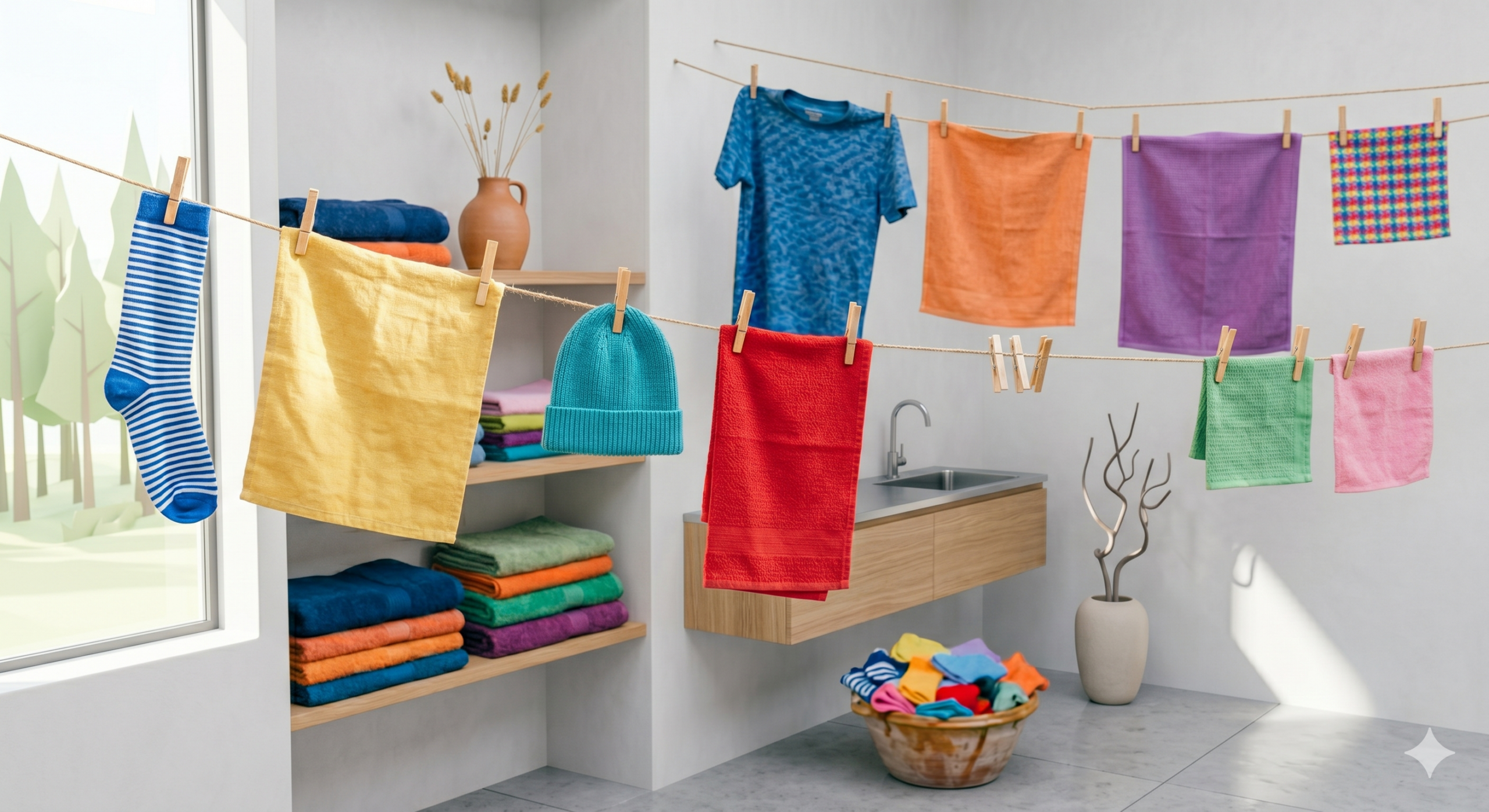 Gekleurde was aan de waslijn